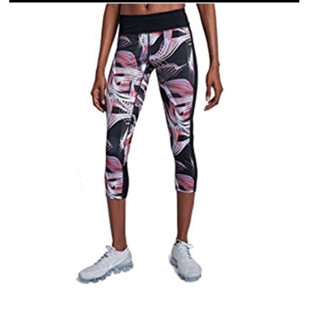 Nike Dri-Fit Running Capri Leggings Mesh Inset Drawstring Pocket Size Lrg